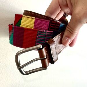 La Matera Fuego Woven Multicolored Embroidered Western Boho Leather Belt SZ 40